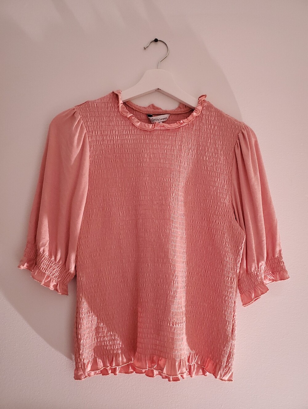 NWOT Jules & Leopold Dusty Pink Smocked Ruffle Neck Blouse